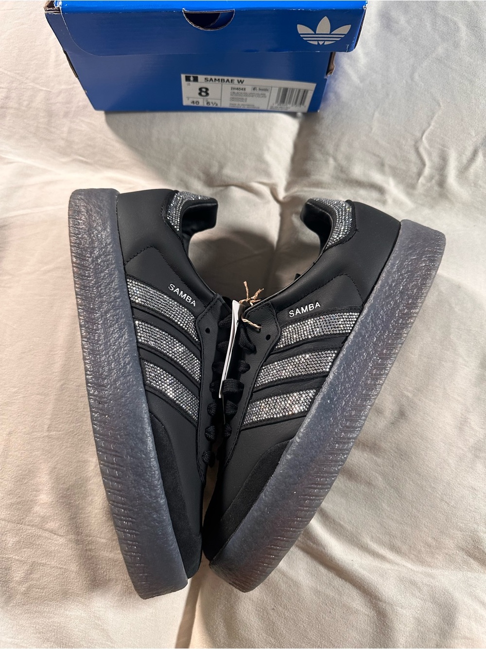 Adidas Women SAMBAE Triple Black Bedazzled Stripes US 8 UK 6.5  IH4045 NWB